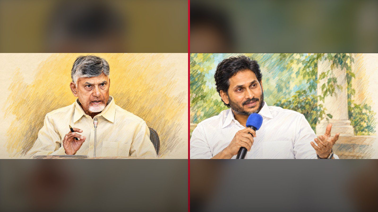 ముఖ్యమంత్రి చంద్రబాబు నాయుడు, వైఎస్సార్సీపీ అధ్యక్షుడు వైఎస్ జగన్ మోహన్ రెడ్డి చిత్రాలు