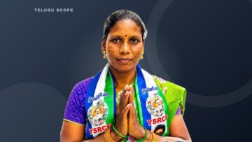 పార్టీ కండువాతో చేతులు జోడించి నమస్కరిస్తున్న మహిళా అభ్యర్థి