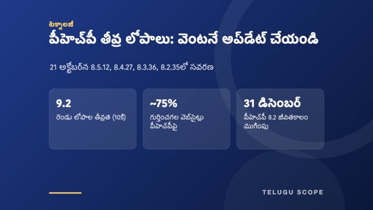 సవరించిన పీహెచ్‌పీ వెర్షన్లు, 9.2 తీవ్రత, 75 శాతం వాటా, జీవితకాల ముగింపు తేదీ చూపే నీలి సమాచార కార్డు.