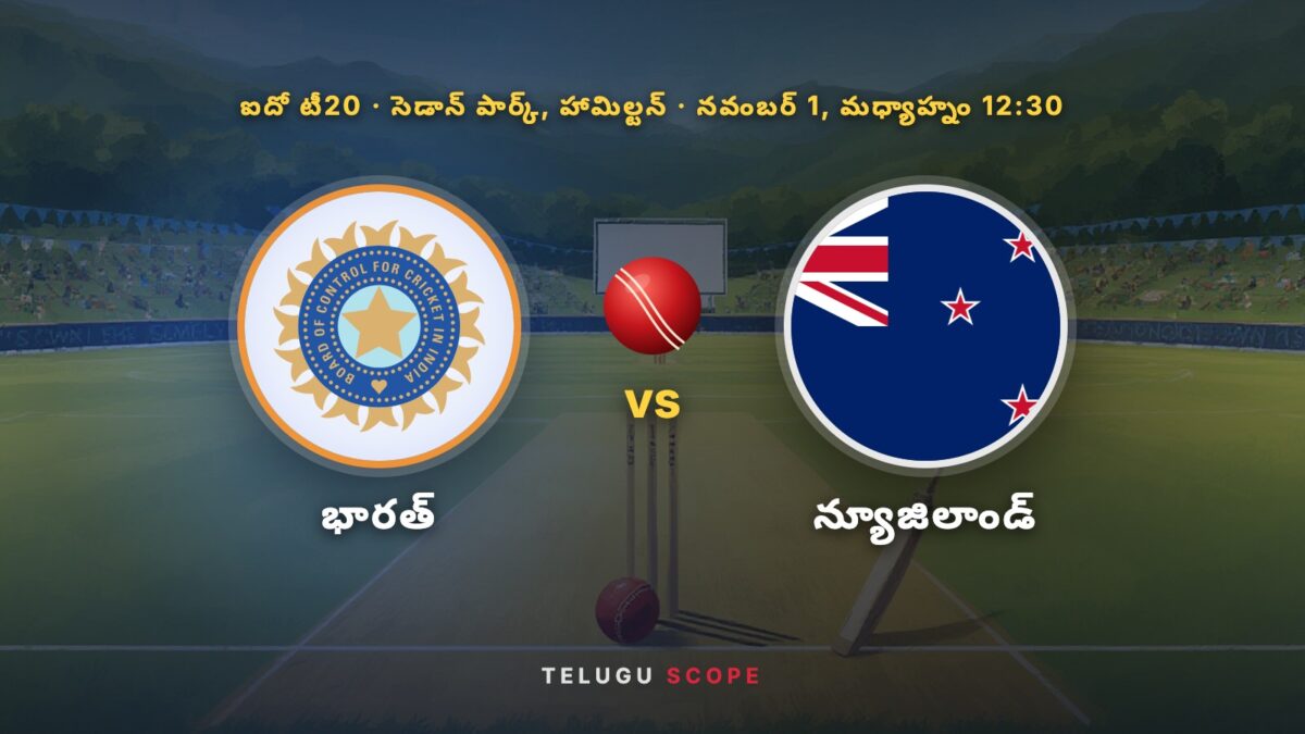 క్రికెట్ మైదానంపై బీసీసీఐ చిహ్నం, న్యూజిలాండ్ జెండాతో భారత్ - న్యూజిలాండ్ ఐదో టీ20 పోస్టర్